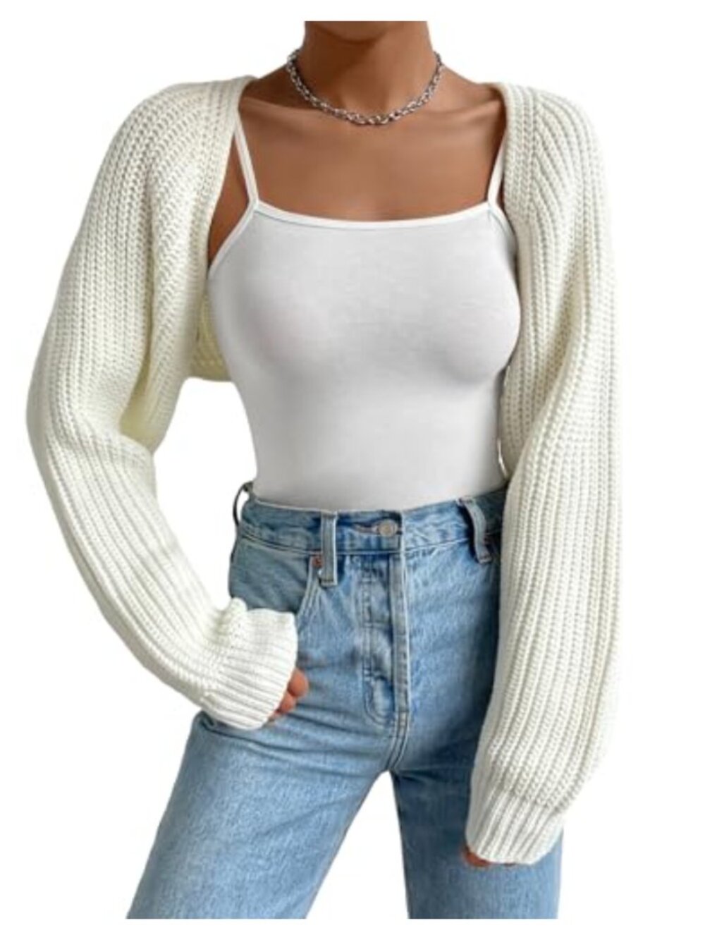 Women's Crop Cardigan Open Front Long Sleeve Knit Sweater Bolero Shrug